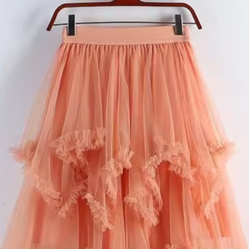 Irregular Gauze Cake Skirts With FungusEdge Women High Waist Solid Color Party - Picture 3 of 3